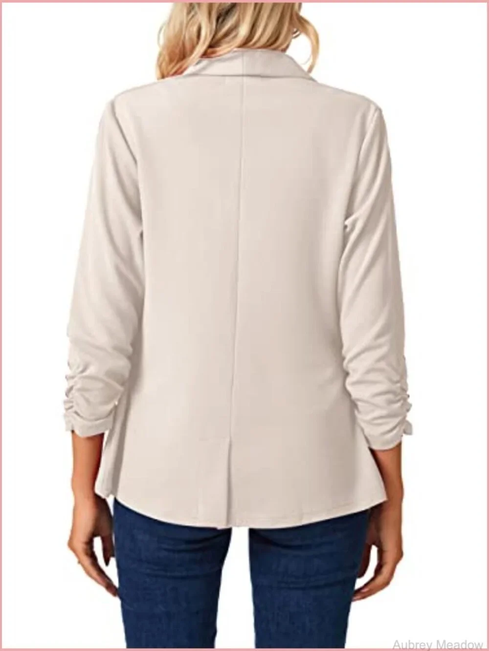 Womens Blazer 3/4 Ruched Sleeve Shawl Collar Business Work Open Front Pockets